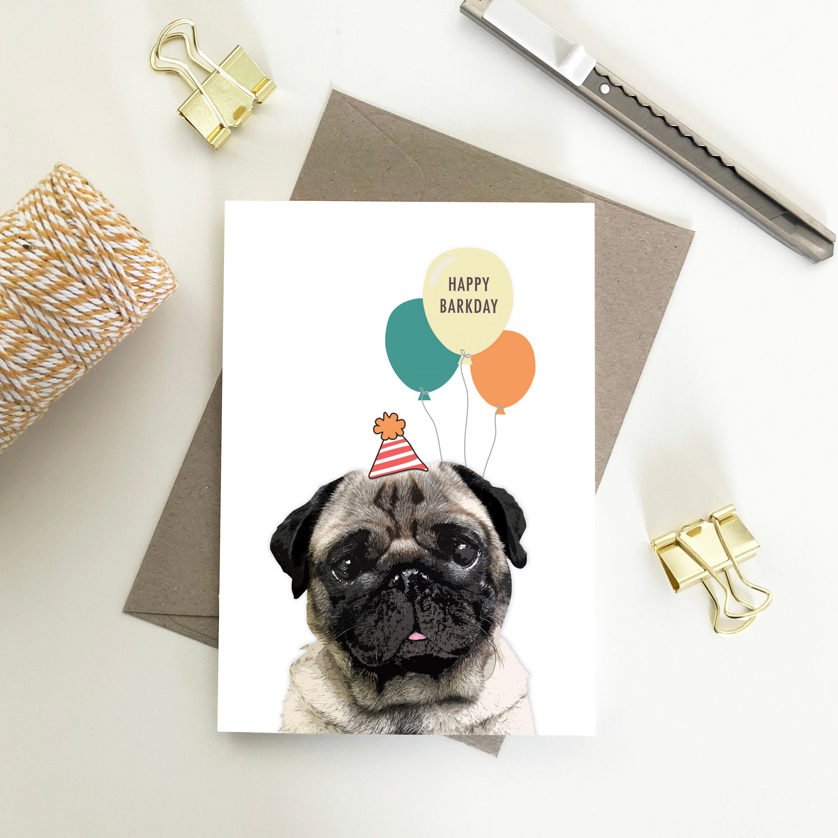 Mops mit Ballons alles Gute zum Geburtstag Eco Friendly Etsy