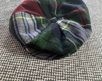 Beaufort by Quills of Killarney Irish Wool Patchwork Plaid Newsboy Cap Hat L VTG