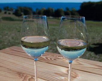 Wine Glasses with Landscape Reflection
