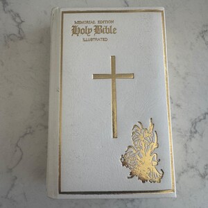 Neue Amerikanische Bibel Gedenkausgabe Illustriert Weiß Gold Katholische Vintage NAB