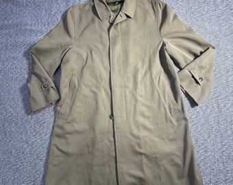 Gold Alligator Mens 38R Pure Virgin Wool Gabardine Overcoat Khaki Tan Vintage