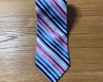 Vintage Tommy Hilfiger Silk Tie Multicolor Stripe Crest Logo Made in USA Preppy