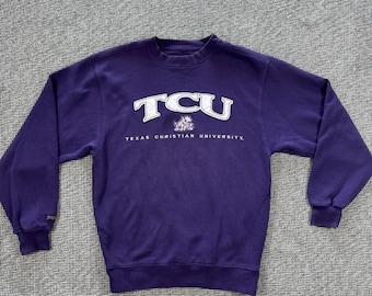 Vintage Jansport TCU Texas Christian University Lila Crewneck Tröja Liten