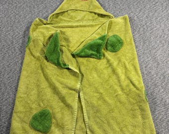 Vintage Grön Groda Badhandduk med Huva Barn Djur med Fickor och Prickar