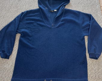 Stefano Man Vintage Navy Blue Fleece Quarter Zip Hoodie Mens XL Made in Taiwan