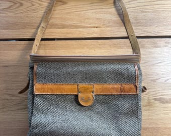 Vintage Hartmann Grey Tweed Leather Trim Shoulder Bag 90s Rugged