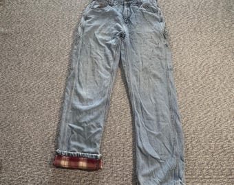 Berne Mens Flannel Lined Carpenter Jeans Light Wash Plaid Lining 30x32 Vintage
