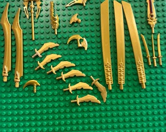 LEGO Ninjago Gyllene Vapen Parti Pärla Guld Svärd Dolkar Lie Katana Delar