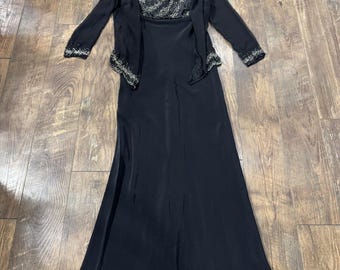 Women's Vintage Black Gown With Matching Cardigan and Original Tags - Size 8