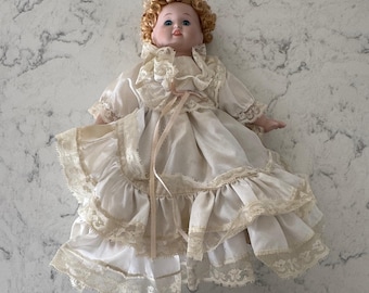 Vintage Seymour Mann Porcelain Doll Victorian Lace Dress Curly Hair Collectible