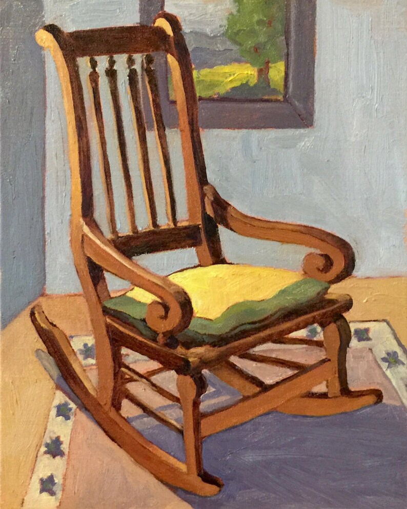 An Original Oil Painting of an Antique Rocking Chair Etsy