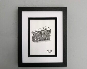Original Cheese Pen Drawing by Jo Chastney