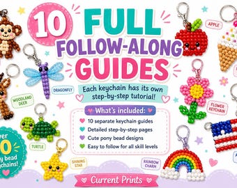 Pony Bead Keychain Tutorials, Animal Designs, Craft Guide (Digital Download)