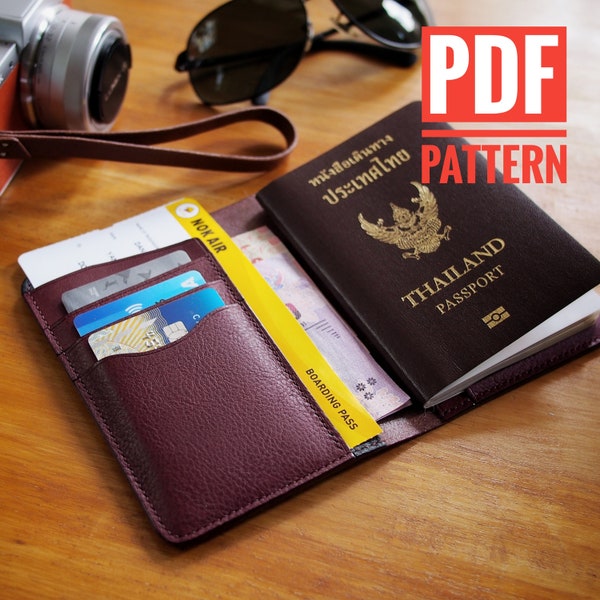 PDF A4 Pattern - Leather Passport Holder TypeB with three card slot Template PDF Pattern