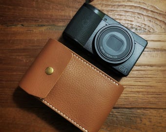 Funda de cuero marrón hecha a mano para cámara Ricoh GR3 GR3x, bolsa protectora para interior, cuero fresado.