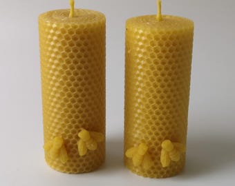 2 x Beeswax Candles, Gift for Mum, Friend, Sustainable Home UK, Eco-Friendly Natural Honey Scent, 5x13cm