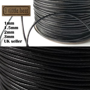 Black Waxed Polyester Cord 1/1.5/2/3mm Necklace Jewellery Rope String Thread