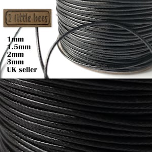Black Waxed Polyester Cord – 1mm 1.5mm 2mm 3mm Strong String for Jewellery Making, Necklace Bracelet Craft Thread, Knotting Beading Rope