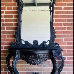 Mesa de consola negra con espejo a juego / mesa de entrada / | Etsy