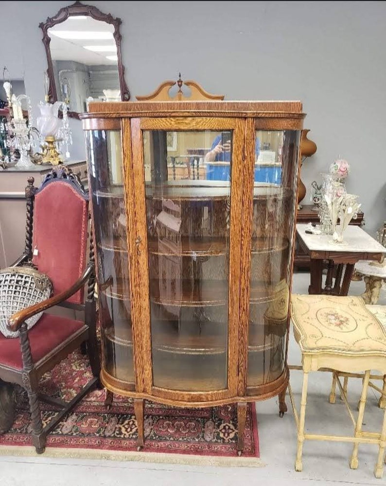 Bow Front China Cabinet Oak Cabinet Antique China Cabinet Etsy