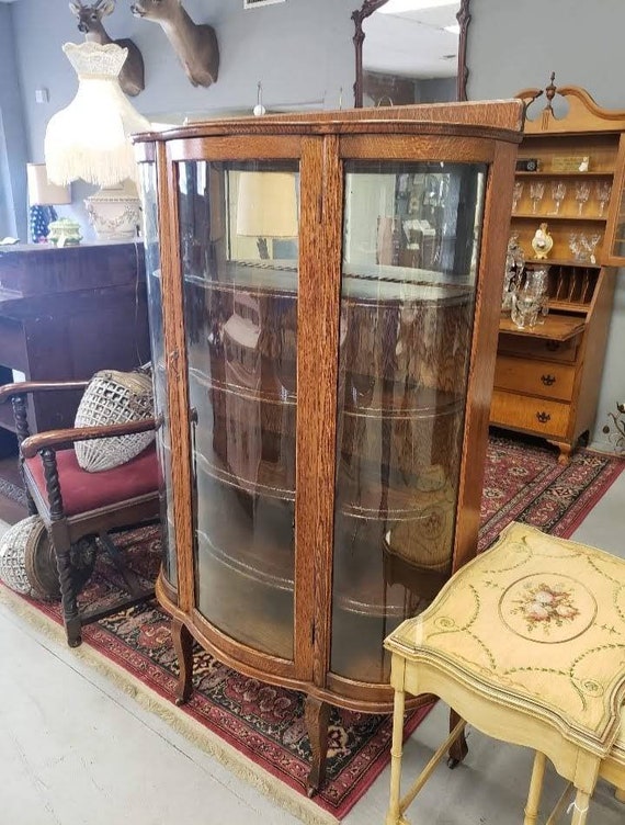 Bow Front China Cabinet Oak Cabinet Antique China Cabinet Etsy