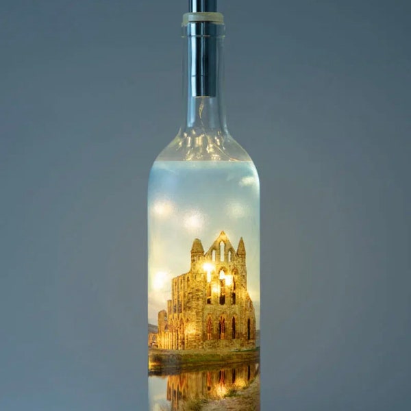 Super Moon Setting Over Whitby Abbey Light Up Bottle