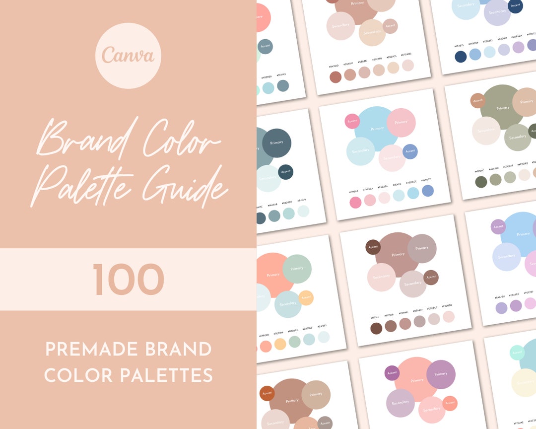 Brand Color Palette Guide | 100 Premade Color Palettes | Branding | Canva Template | Instant ...