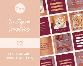 12 Instagram Post Templates Rose Gold | 15 Highlight Covers | Customizable in Canva | Skincare & Beauty | Social Media | Instant Download