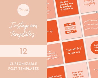 12 Instagram Post Templates Inspirational Quote | 15 Highlight Covers | Customizable in Canva | Social Media | Instant Download