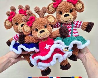 Ember the Reindeer Crochet Pattern – Christmas Amigurumi PDF, Plush Reindeer Doll Includes 2 Outfits (Dress + Blouse & Skirt)