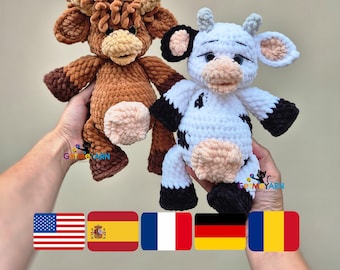 Moolsy the Sweet Highland - Dairy Cow Crochet Pattern | Medium Edition | Amigurumi Cow PDF Tutorial | Farm Animal Plush DIY Crochet Toy