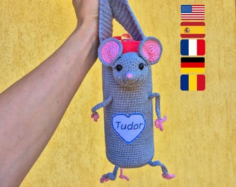 Mouse Water Bottle Carrier Crochet Pattern | Low sew | Crossbody Drink Holder Bag for 500ml Bottles & Cans