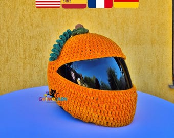 Crochet Helmet Cover Pattern, Pumpkin Motorcycle Helmet Cover, Halloween Crochet Bike Helmet Cozy