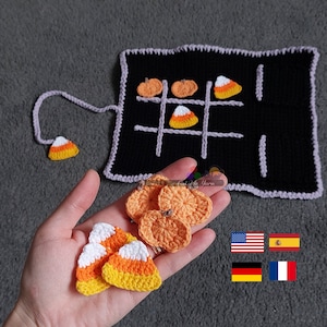 Pumpkin vs Candy corn tic-tac-toe game - Crochet pattern