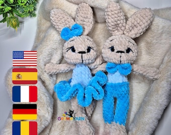 Twirl & Tango Dancing Bunny Crochet Pattern PDF, Low Sew 2-in-1 Bunny Couple Amigurumi Bundle, Boy and Girl Bunny