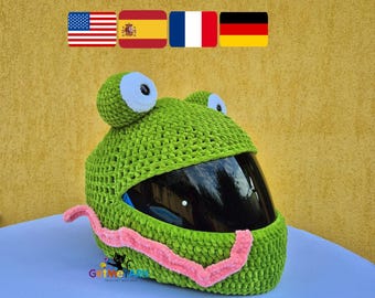 Crochet Helmet Cover Pattern, Funny Frog Motorcycle Helmet Cover, Green Plush Helmet Cozy PDF Pattern