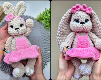 2-in-1 Crochet Bunny Pattern PDF, Amigurumi Rabbit Plush Toy, Bunny in Dress, Floppy & Upright Ears, Beginner Friendly, Low Sew