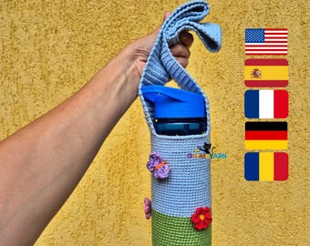 Water Bottle Holder Crochet Pattern, Bottle Carrier, Water Bottle Sling, Crochet Bottle Cozy, Shoulder Strap