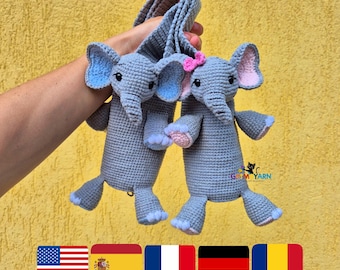 Elephant Water Bottle Holder Crochet Pattern | Kids Crossbody Bottle Carrier | PDF Amigurumi Pattern