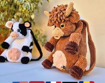 Moolsy the Cow Backpack Crochet Pattern | Amigurumi Cow Bag PDF | Highland Cow or Dairy Cow Backpack | Cute Crochet Bag DIY