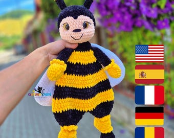 Bella the Snuggler Bee Crochet Pattern PDF | Plush Bee Lovey | Bee Security Blanket | Amigurumi Bee Toy | Baby Shower Gift