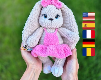 2-in-1 Crochet Bunny Pattern PDF, Amigurumi Rabbit Plush Toy, Bunny in Dress, Floppy & Upright Ears, Beginner Friendly, Low Sew