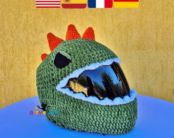 Crochet Helmet Cover Pattern, Dinosaur Motorcycle Helmet Cover, Dino Bike Helmet Cozy
