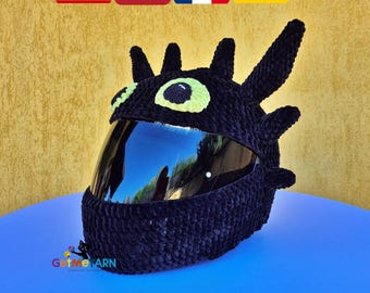 Crochet Helmet Cover Pattern, Black Dragon Motorcycle Helmet Cover, Fantasy Motorbike Helmet Cozy