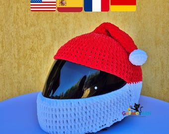 Crochet Helmet Cover Pattern, Santa Motorcycle Helmet Cover, Christmas Plush Motorbike Helmet Cozy