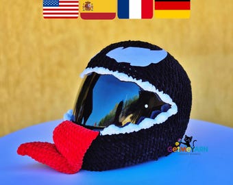 Crochet Helmet Cover Pattern, Symbiote Motorcycle Helmet Cozy, Monster Motorbike Helmet Cover