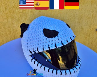 Crochet Helmet Cover Pattern, Skeleton Motorcycle Helmet Cover, Spooky Halloween Motorbike Helmet Cozy