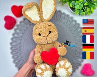 Crochet Sandy Bunny with Heart – Handmade Plush Toy, Valentine’s Day Gift, Cute Amigurumi Rabbit, Romantic Handmade Gift