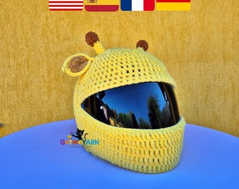 Crochet Helmet Cover Pattern, Giraffe Motorcycle Helmet Cover, Cute Animal Plush Helmet Cozy PDF Pattern