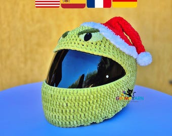 Crochet Helmet Cover Pattern, Green Christmas Grumpy Creature Motorcycle Helmet Cover, Funny Holiday Helmet Cozy PDF